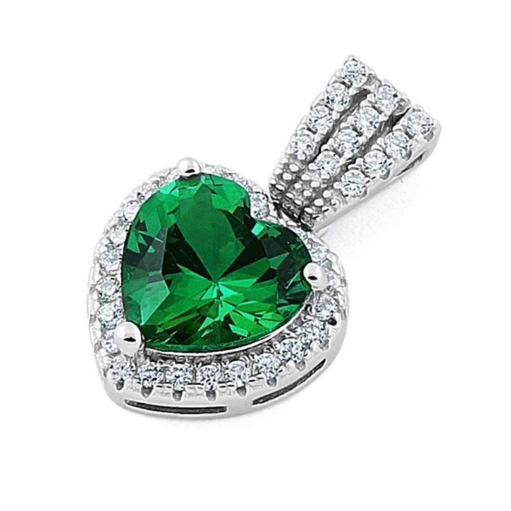 Sterling Silver Emerald Big Heart Pendant